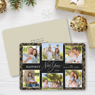 Tarjeta Festiva Mensaje de Fotos de Año Nuevo 6 Brillo Falso