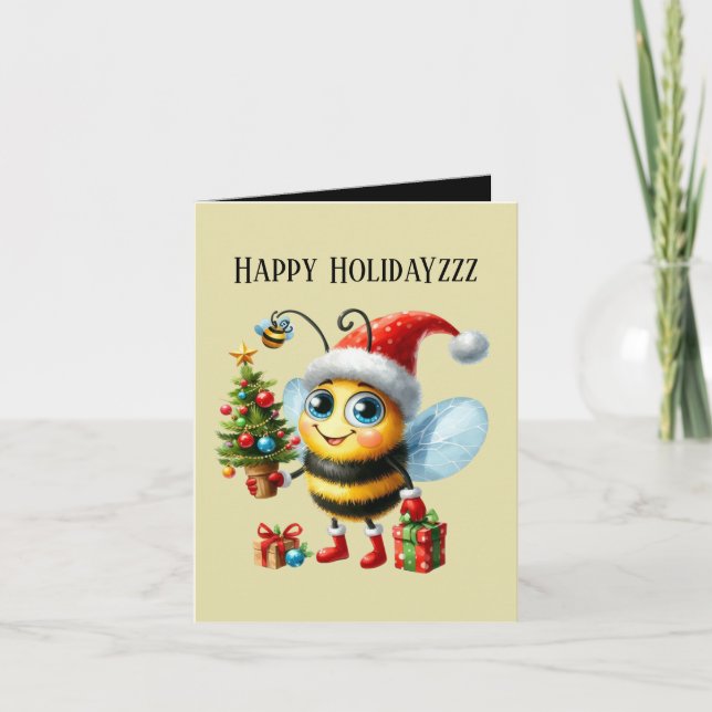 Tarjeta Festiva Mensaje de la abeja de Happy Holidayzzz (Anverso)
