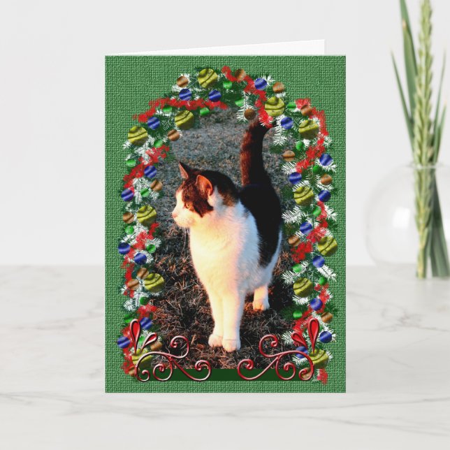Tarjeta Festiva Mensaje de Mascota gatuno gatuno navideño gatito N (Anverso)
