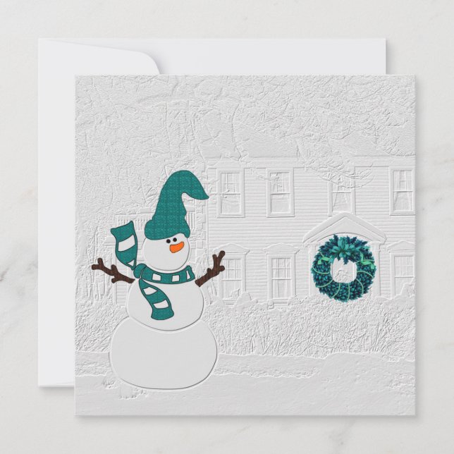 Tarjeta Festiva Mensaje de Navidades familiares a Snowman (Anverso)