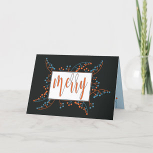Tarjeta Festiva Mensaje "Merry" moderno naranja bayas azules