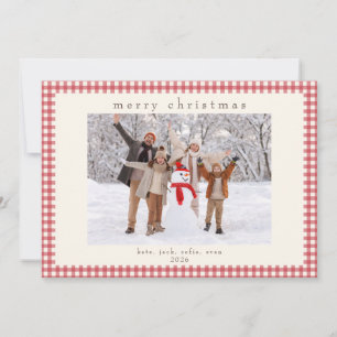 Tarjeta Festiva Mensaje Navideño de Gingham Rojo en la Parte Poste