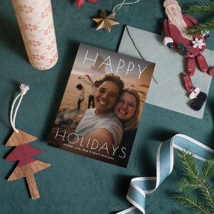 Tarjeta Festiva Mensaje Navideño Moderno de Felices Fiestas con Fo