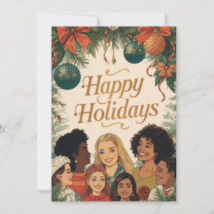 Tarjeta Festiva Mensaje Navideño Vintage Familia Año Nuevo