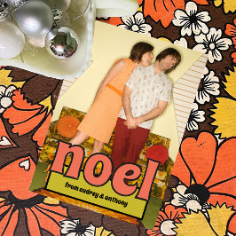 Tarjeta Festiva Mensaje NOEL de los años 1970, foto de estilo vint