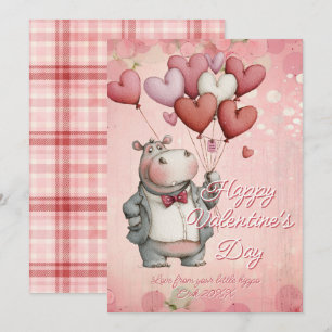Tarjeta Festiva Mensaje personalizado Hippo Animal Día de San Vale