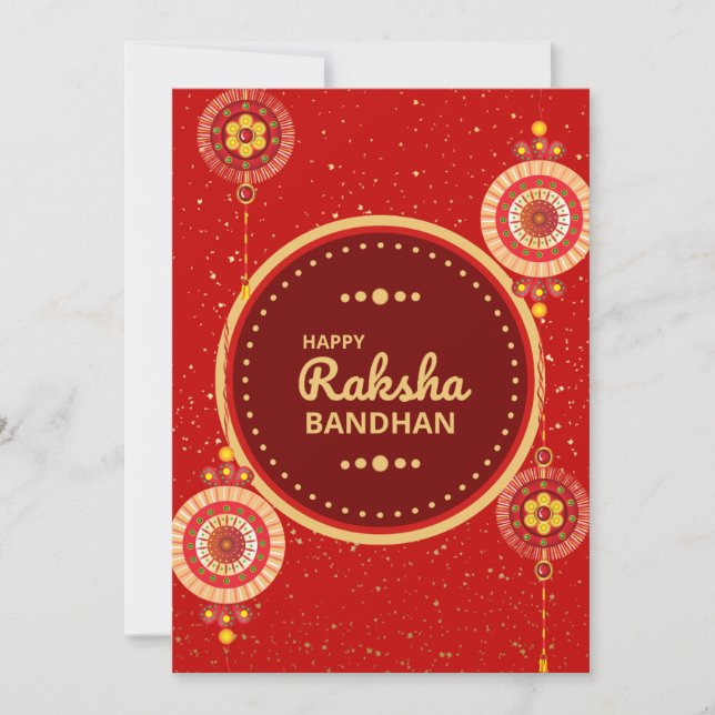 Tarjeta Festiva Mensaje rojo brillante y oro Raksha Bandhan (Anverso)