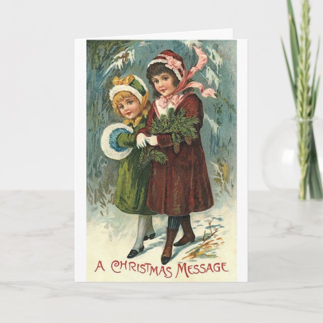 Tarjeta Festiva Mensaje Vintage de Navidad, (Anverso)