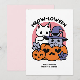Tarjeta Festiva Meow-Loween - Diseño de felinos Halloween