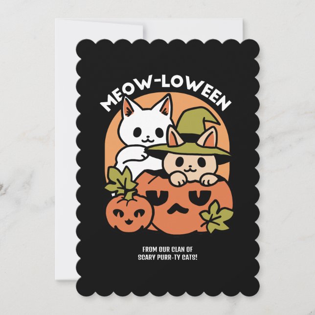 Tarjeta Festiva Meow-Loween - Diseño festivo de gatos de Halloween (Anverso)