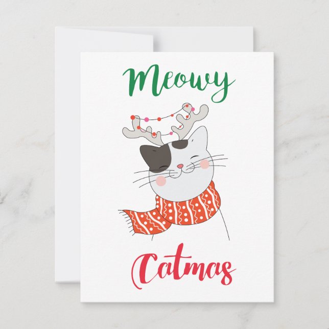 Tarjeta Festiva Meowy Catmas, Cat Merry Christmas (Anverso)