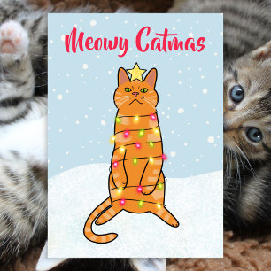 Tarjeta Festiva Meowy catmas pun Navidades de gatos graciosos se i