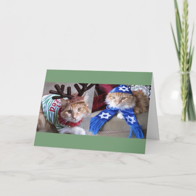Tarjeta Festiva ¡Meowy Catmas y Pata-nukkah feliz! (Anverso)