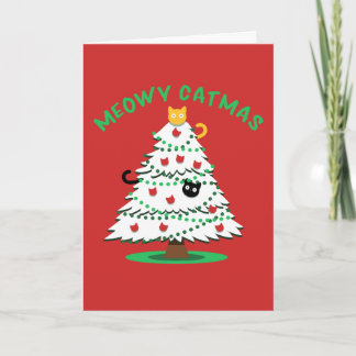 Tarjeta Festiva Meowy Catmus | Gatos divertidos del árbol de Navid