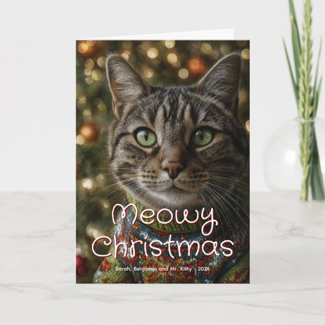 Tarjeta Festiva Meowy Christmas Family Cat Photo (Anverso)