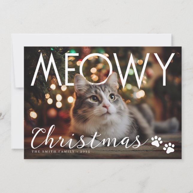 Tarjeta Festiva Meowy Christmas Modern Photo Holiday Card (Anverso)