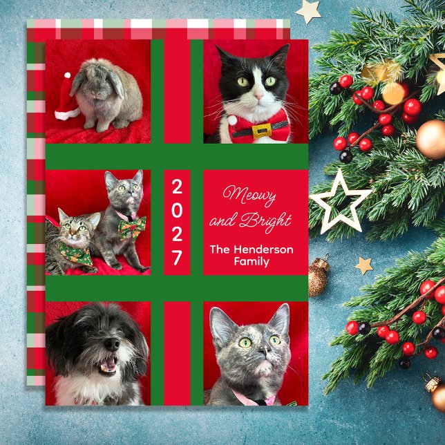 Tarjeta Festiva Meowy Christmas Multi Five Cat Photo (Subido por el creador)