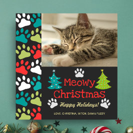 Tarjeta Festiva Meowy Christmas Tree Doodle Paw Imprimir foto de g