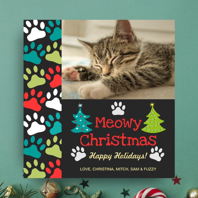 Tarjeta Festiva Meowy Christmas Tree Doodle Paw Imprimir foto de g (Subido por el creador)