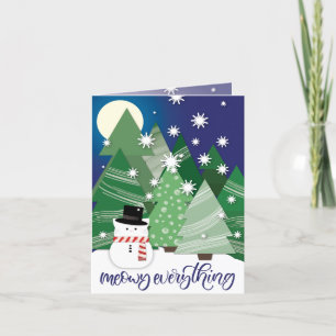 Tarjeta Festiva Meowy Everything Snow Cat Snowman Holiday Card