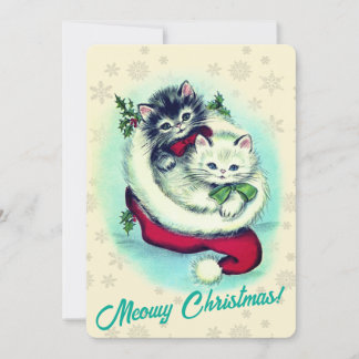 Tarjeta Festiva Meowy Navidades adoran arte retro de gatitos