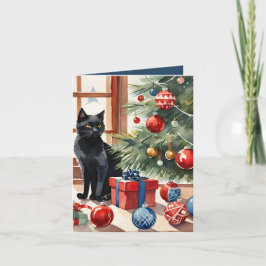 Tarjeta Festiva Meowy Navidades Bombay Cat Watercolor