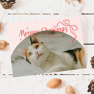 Tarjeta Festiva Meowy Navidades Cat Photo Pink Holiday Card