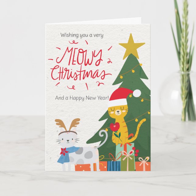 Tarjeta Festiva Meowy Navidades Cats (Anverso)