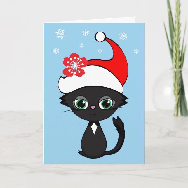 Tarjeta Festiva Meowy Navidades del gato (Anverso)