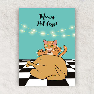 Tarjeta Festiva Meowy Navidades Funny Cat Personalizado de Turquía