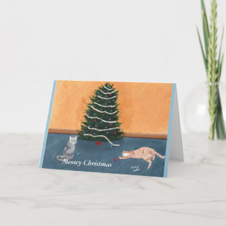 Tarjeta Festiva Meowy Navidades Gatos debajo de los árboles tarjet