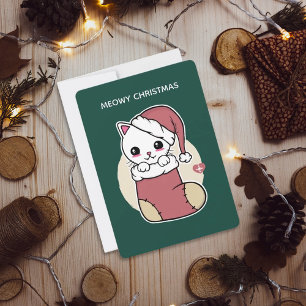 Tarjeta Festiva Meowy Navidades Kawaii Cat Navidades