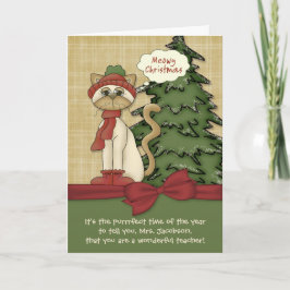 Tarjeta Festiva Meowy Navidades Kitty, profesor de personalizable