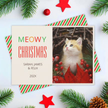 Meowy Navidades Mascota Cute Kitten Foto Roja Y Ve