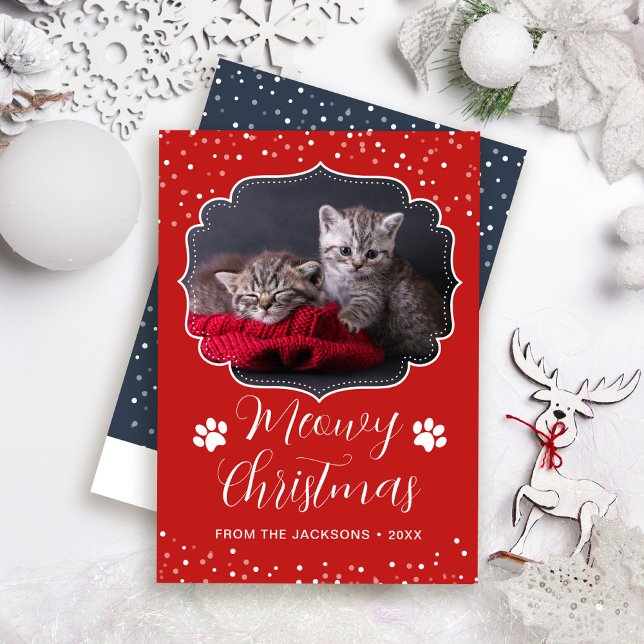 Tarjeta Festiva Meowy Navidades Mascota de guiones blancos (Subido por el creador)
