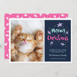 Tarjeta Festiva Meowy Navidades Navidades Kitty Modernos Foto Rosa