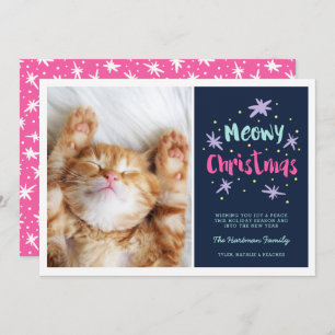 Tarjeta Festiva Meowy Navidades Navidades Kitty Modernos Foto Rosa