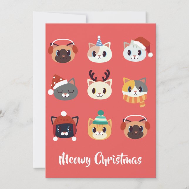 Tarjeta Festiva Meowy Navidades Personalizados Gatos (Anverso)