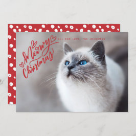 Tarjeta Festiva Meowy Navidades Red Hand Lettering Cat Full Photo