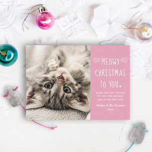 Tarjeta Festiva Meowy Navidades Rosa Fotos de gato divertidas