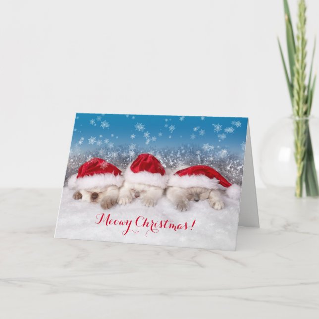Tarjeta Festiva Meowy Navidades Sleeping Kittens Card (Anverso)