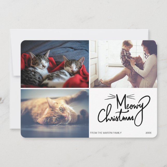 Tarjeta Festiva Meowy Navidades único gato tema gracioso 3 foto (Anverso)