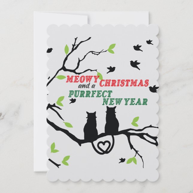 Tarjeta Festiva "Meowy Navidades y un año nuevo perfecto" (Anverso)