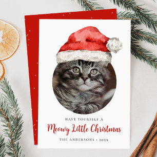Tarjeta Festiva Meowy pequeños Navidades foto de gato de Santa Hat