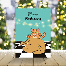 Tarjeta Festiva Meowy Thankess Funny Cat Personalizado de Turquía
