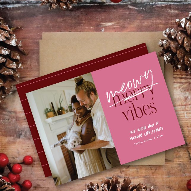 Tarjeta Festiva Meowy Vibes Merry Christmas Flat Photo Card (Subido por el creador)