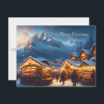 Tarjeta Festiva Mercado de navidades en las montañas - open house<br><div class="desc">Esta invitación a Open House incluye un pueblo profundo y nevado en las montañas por la noche. La gente camina densamente vestida por el mercado de Navidades, iluminado por las festividades. ¡Un motivo romántico para todos los que aman a los Navidades! Bonito, personalizado invitación a casa abierta para su familia...</div>