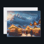Tarjeta Festiva Mercado de navidades en las montañas - personaliza<br><div class="desc">Este Holiday Card cuenta con un pueblo profundo y nevado en las montañas por la noche. La gente camina densamente vestida por el mercado de Navidades, iluminado por las festividades. ¡Un motivo romántico para todos los que aman a los Navidades! Personalizable de texto. Bonito, tarjeta personalizado para sus saludos de...</div>