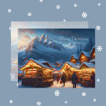 Tarjeta Festiva Mercado de navidades en las montañas - personaliza<br><div class="desc">Esta tarjeta de Navidades cuenta con un pueblo nevado profundo en las montañas por la noche. La gente camina densamente vestida por el mercado de Navidades,  iluminado por las festividades. ¡Un motivo romántico para todos los que aman a los Navidades! Bonito,  tarjeta de personalizado para su familia y amigos!</div>