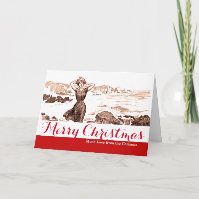 Tarjeta Festiva Mermaid Beach Gibson Chica Vieja (Anverso)